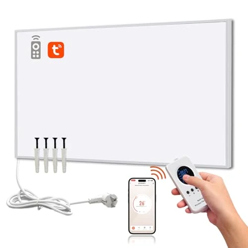 Hocosyme Ogrzewanie na podczerwień 600 W z inteligentnym sterowaniem, energooszczędne ogrzewanie ścienne na podczerwień, ogrzewanie elektryczne z ochroną przed przegrzaniem, sterowanie aplikacją Wi-Fi