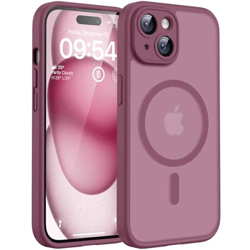 Offerta a tempo: TOCOL Cover Magnetica per iPhone 15 6,1 Pollic, Compatibile con MagSafe, Protezione Fotocamera Integrata, Custodia Antiurto Traslucida Opaca, Prugna - 10% da 16.99 € a 15.33 €