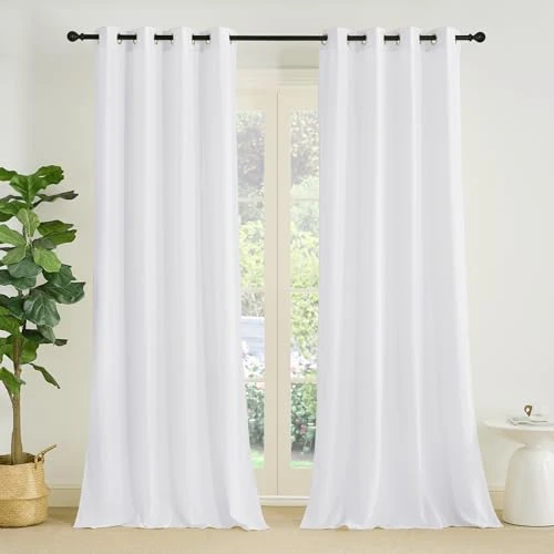 PONY DANCE Moderne Woonkamer Gordijnen, Halfdoorschijnende Witte Gordijnen met Ogen voor Bruidslaapkamer/Eetkamer/Kamer,140B x 245H cm (2 Panelen),Wit