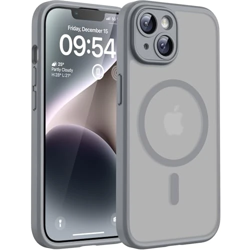 TOCOL Etui do iPhone'a 14, Kompatybilne z MagSafe, Wbudowany Pierścień Magnetyczny, Zintegrowana Ochrona Aparatu, Odporne na Uderzenia, Matowe Magnetyczne Etui do iPhone'a 14, Tytanowo-szary