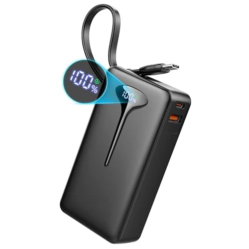 Power Bank 10.000 mAh mini-oplader, draagbaar, 22,5 W, snel opladen, ultra-draagbare powerbank met geïntegreerde USB-C-kabel, externe batterijen met 3 poorten uitgang voor iPhone 16 Samsung Xiaomi