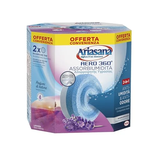 Ariasana Aero 360 ° Lawenda do urządzenia Aero 360° Refill Lawenda do urządzenia Aero wchłanianie wilgoci w tabletkach o zapachu kojącym, eliminuje nieprzyjemny zapach, aromaterapia, 2 x 450 g TAB