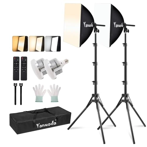 Offerta a tempo: Set 2 Softbox Studio Fotografico 40x40 cm con 2 Lampadine LED 95W (3000-7500K, E27) + 2 Treppiedi - Luce Professionale per Foto, Video, Streaming Live e Ritratti - 35% da 98.98 € a 63.94 €