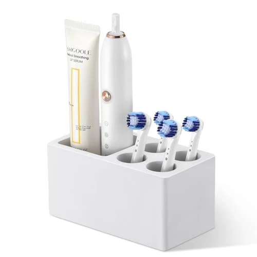 Luxspire Portaspazzolino, 5 Slot Supporto per Spazzolini da Denti in Diatomite per Bagno, Organizer per Spazzolino da Denti Elettrico e Dentifricio ad Asciugatura Rapida, Grigio Chiaro