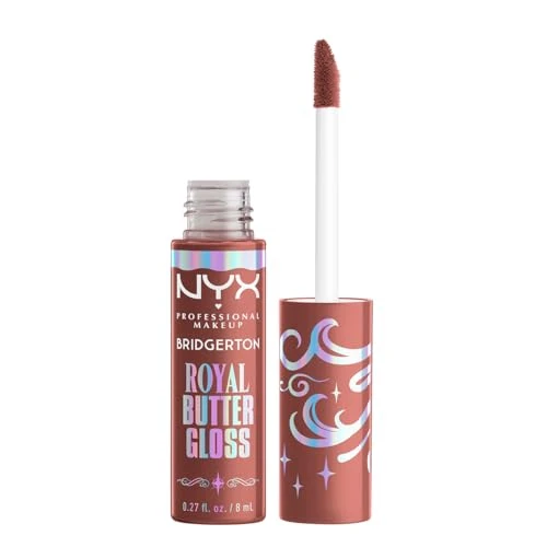 NYX Professional Makeup Bridgerton Royal Butter Gloss, Gloss Labbra Non Appiccicoso, Colore Nude Brillante e Elegante, Formula Vegana a Lunga Tenuta, Shade: 02 Praline, 8 ml