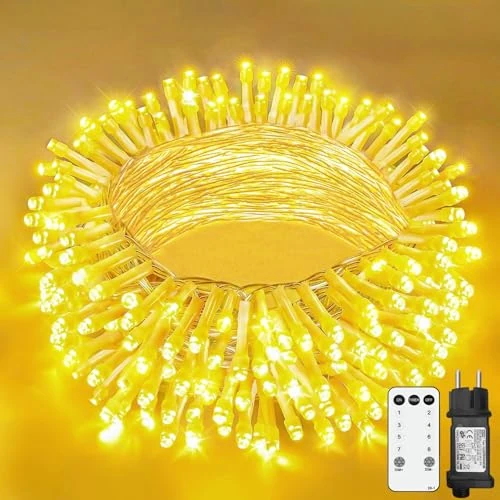 AebeChun Lichterkette Außen 15M 150 LED Lichterkette Weihnachtsbaum Außen EU Stecker mit Fernbedienung Timer,8 Modi Wasserdicht Weihnachtsbeleuchtung für Außen Innen Garten Balkon Hochzeit (warmweiß)