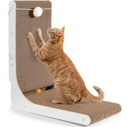 Tijdelijke aanbieding: Gimars Verdikte L-vorm 47 cm kattenkrabber, krabplank met pluche en kattenkruidballen, groot formaat kartonnen krabber wandmontage, speelgoed voor het beschermen van meubels van 23.05 € naar 23.05 € (0.00% korting)