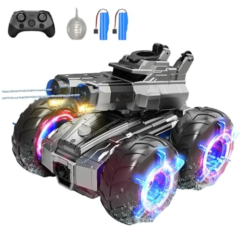 funnykid Amphibious Vehicle Remote Controlled Car 6 7 8 9 10 11 12 Years Games LED Flashing RC Car Toy Boys Christmas Birthday Gifts Children's Tank Indoor Outdoor Outside Sand Beach Garden