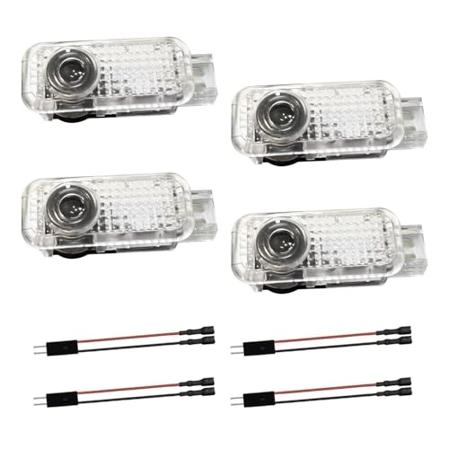 Krewua Confezione da 4 luci per porte auto, per ingresso auto, accessori per illuminazione per porte, logo per proiettore A1/A3/A4/A5/A6/A7/A8/Q2/Q3/Q5/Q7/Q8/TT/R8