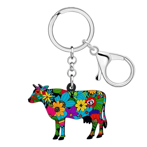 Zeitlich begrenztes Angebot: WEVENI Acryl Kuh Schlüsselanhänger Rinder Schlüsselanhänger Niedliche Stuff Kuh Zubehör Bauernhof Kühe Geschenke für Damen Cowgirl Cowboy Handtasche Charms (Blumig) von 10.79 € auf 10.79 € (0.00% Rabatt)