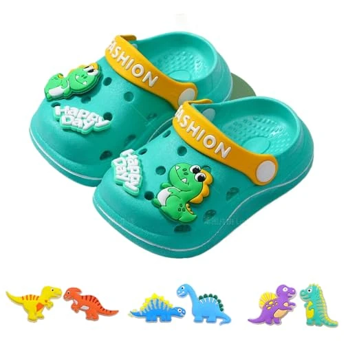 Zeitlich begrenztes Angebot: AioTio Kinder Clogs Jungen Mädchen leicht rutschfest atmungsaktiv schnelltrocknend für drinnen Strand Pool Garten（Kleiner Dinosaurier Grün31/32EU） von 12.99 € auf 9.99 € (23% Rabatt)