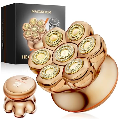 Offerta a tempo: MAXGROOM 7D Rasoio Testa Calva 2 Velocità 7500RPM & 8800RPM, 2026 Rasoio Elettrico Capelli Uomo Rasa Capelli Uomo a Zero Assoluto, Shaver Capelli, Regalo per Papà e Marito (Oro) - 42% da 69.99 € a 40.59 €
