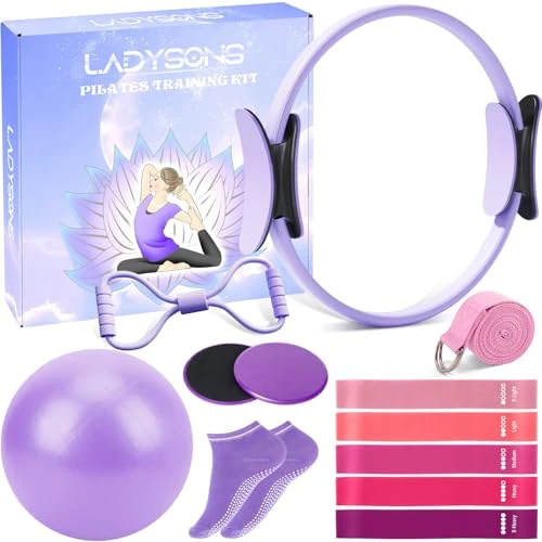 Oferta limitada: LADYSONS Juego de anillos de pilates – Kit esencial de pilates con círculo mágico de 32 cm, pelota de pilates, bandas de pilates, discos deslizantes y póster de entrenamiento, etc., dispositivo de de 29.95 € a 29.95 € (ahorro 0.00%)