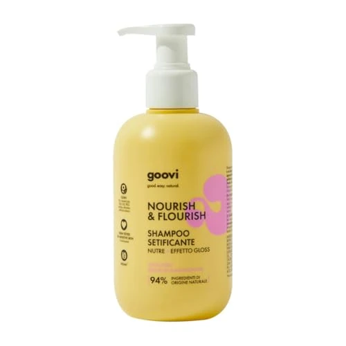 Offerta a tempo: Goovi, Nourish and Flourish, Shampoo Nutriente e Setificante Effetto Gloss, Formula con Avocado, Biotina e Amminoacidi, Nutre e Deterge Delicatamente con Ingredienti di Origine Naturale, 250 ml - 34% da 13.90 € a 9.14 €