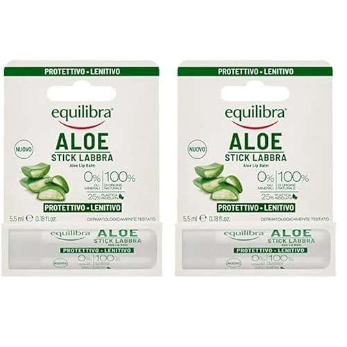 Equilibra Viso, Aloe Stick Labbra Idratante, Idratante per labbro Che Crea un Velo Protettivo Contro Gelo, Disidratazione, Sole e Vento in Ogni Stagione, 5,5 ml