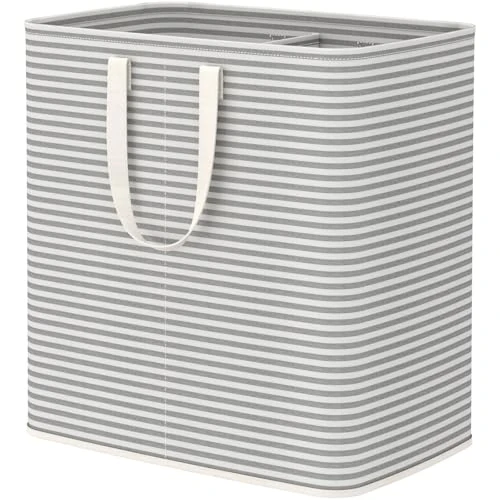 Lifewit 105L Double Collapsible Washing Laundry Basket Hamper, Large Dirty Clothes Basket With Extended Handles For Storage Clothes Toys In Bedroom Bathroom, Grey