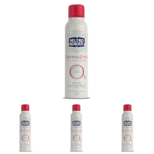 Neutro Roberts, Deodorante Spray Dermazero, Ipoallergenico, Nichel Tested, Zero Sali di Alluminio, Zero Alcol, Con Puro Olio di Glicerina, Dermatologicamente testato, 150 ml, 48h (Confezione da 4)