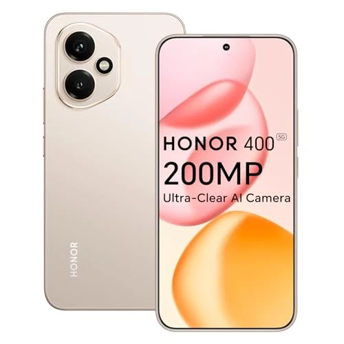 HONOR 400 5G Smartphone, 8GB 512GB, Cámara AI ultranítida de 200 MP, 6,55" AMOLED Display 120Hz, Snapdragon 7 Gen 3, 5170mAh, IP65, Dual SIM, NFC, Android 15, Sin Cargador, Oro