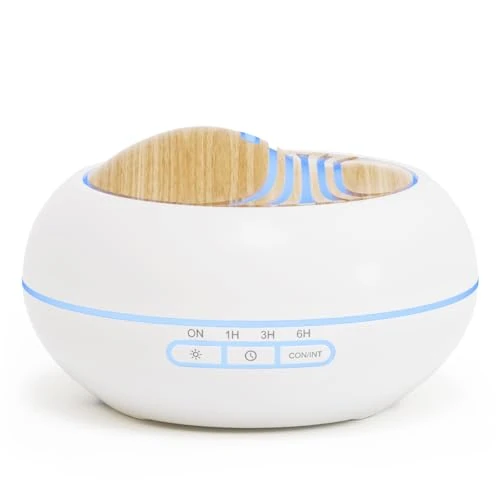 SALKING Difusor de aceites esenciales, difusor de aromas, humidificador ambiente con luces LED de 7 colores, apagado automático, sin BPA, ultrasónico aromaterapia difusor con 4 temporizadores, 400 ml