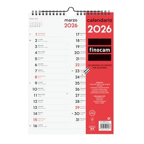 Offre limitee: Finocam - Calendrier mural 2026 pour écrire Deux Colonnes Mise en page Mensuelle Janvier - Décembre 2026 12 mois | Calendrier 2026 pour les annotations | Planner mensuel Neutre - Italien, Mur Deux de 8.71 EUR a 8.71 EUR (economie 0%)