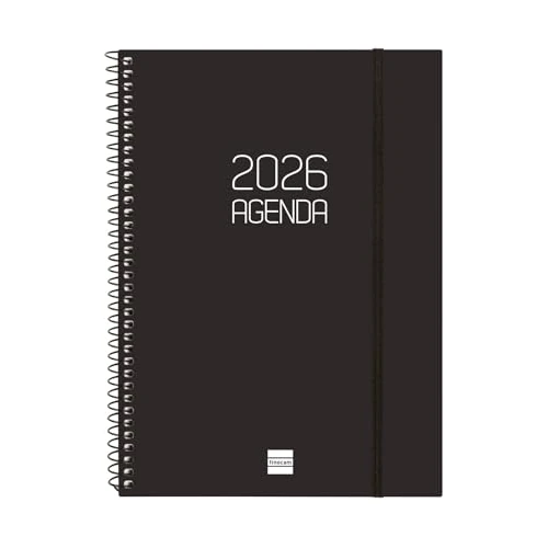 Finocam - Spiral Diary 2026 Horizontal Layout Week | January - December (12 Months) | 2026 Yearly Planner with Elastic | Matt Spiral Polypropylene Cover - Black - Italian