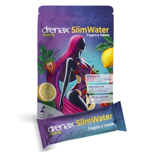 Drenax Forte Slim Water Truskawka i Cytryna Suplement drenażowy 24 saszetki musujące - suplement detoksykacyjny i naturalny drenaż z ananasem, brzozą i Pilozelą | 24 saszetki musujące bez cukru