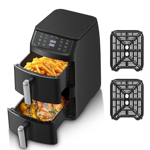 Offerta a tempo: TopStrong Friggitrice ad Aria Doppio Cestello, 11 Litri Verticale Air Fryer 2 Cestelli, 40-220℃, 6 Funzioni & 8 Programmi Di Cottura Automatici, Dietetica, Compatta, 2500W, Fino a 8 Persone, Nero - 0.00% da 139.99 € a 139.99 €