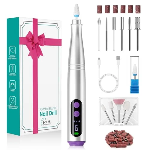 Offerta a tempo: Fresa per Unghie Professionale 20000 RPM, 9 Velocità Regolabili, USB Ricaricabile, Lima Elettrica per Unghie Portatile con Schermo LED, Trapano per Unghie Senza Fili per Manicure e Pedicure - 14% da 22.99 € a 19.85 €