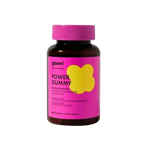Goovi, Power Gummy, Multivitaminico per il Funzionamento del Sistema Immunitario con Vitamina A, B6, B12, C e D, Acido Pantotenico e Acido Folico per Ridurre la Stanchezza, Gusto Arancia, 60 gummies