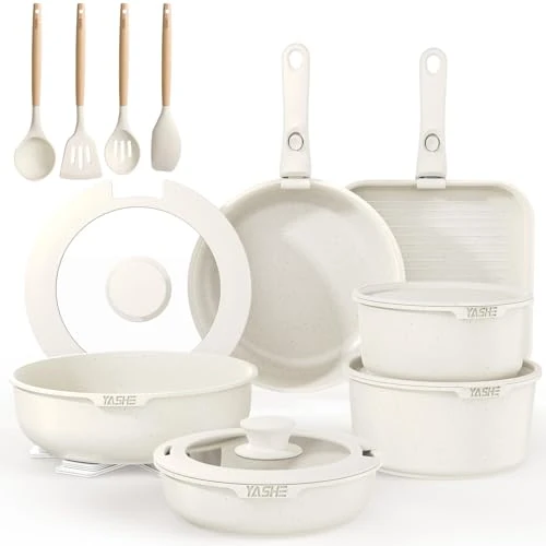 Offerta a tempo: YASHE Pentole induzione 21 pezzi, atossiche, senza PTFE e PFAS - 38% da 129.99 € a 81.01 €