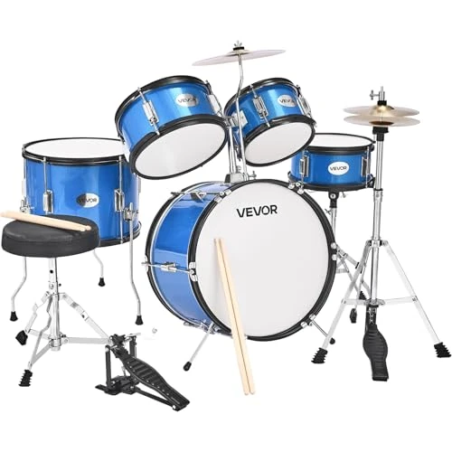 Offerta a tempo: VEVOR Batteria per Principianti da 5 Pezzi da ca. 406 mm, Batteria per Principianti con Sgabello Regolabile, Piatto e Due Paia di Bacchette, Kit di Strumenti Musicali per l'Apprendimento, Blu - 0.00% da 143.90 € a 143.90 €