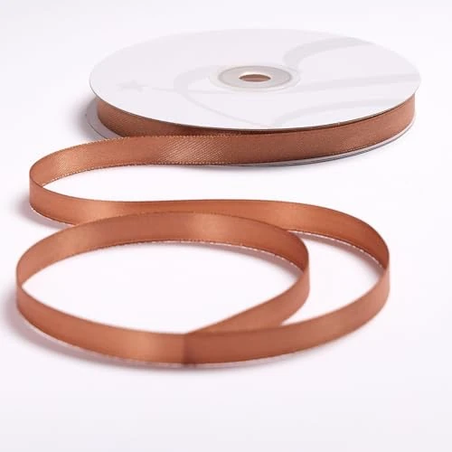 Podwójna satynowa wstążka 10 mm x 50 metrów do rzemiosła, Bożego Narodzenia, dekoracji, nadaje się do pakowania prezentów, przyjęć urodzinowych, wesel, przyjęć weselnych (Mocha Brown)