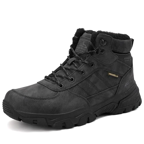 Offerta a tempo: ARRIGO BELLO Scarpe Uomo Invernali Scarponcini Neve Antiscivolo Stivali Comode Stivaletti Pelliccia Calda Outdoor Trekking Montagna Boots Taglia 41-46 (A Nero, Taglia 42) - 39% da 48.99 € a 29.99 €