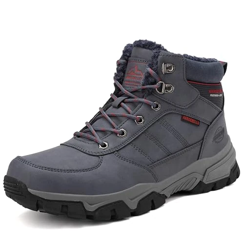 ARRIGO BELLO Mens Walking Boots Snow Winter Warm Ankle Faux Fur Lined Hiking Trekking Slip On Outdoor Work Black Brown Booties UK Size 7-11 (B Blue, Size 9 UK)