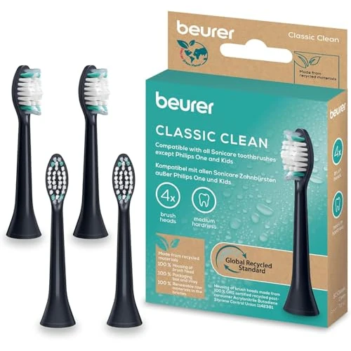 Tijdelijke aanbieding: Beurer SC Classic Clean opzetborstels voor elektrische tandenborstels, 4 vervangingsborstels compatibel met Philips Sonicare sonische tandenborstels, W-vormige indicatorborstelharen, medium hardheid van 12.00 EUR naar 9.00 EUR (korting 25%)