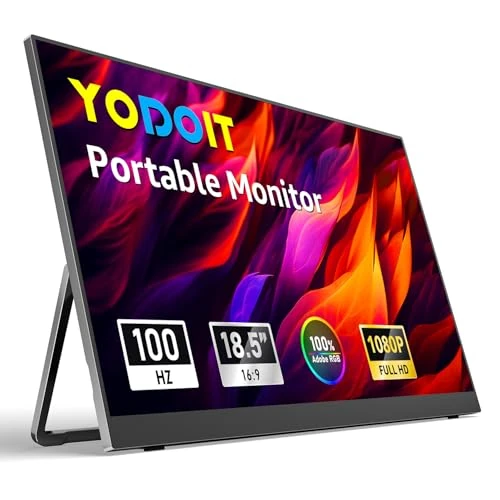 Offerta a tempo: Yodoit Monitor Portatile per laptop, schermo IPS FHD 1080P da 18,5" a 100 Hz con porta USB Type C e altoparlanti, compatibile con PC, MacBook, Xbox - 23% da 139.99 € a 108.29 €