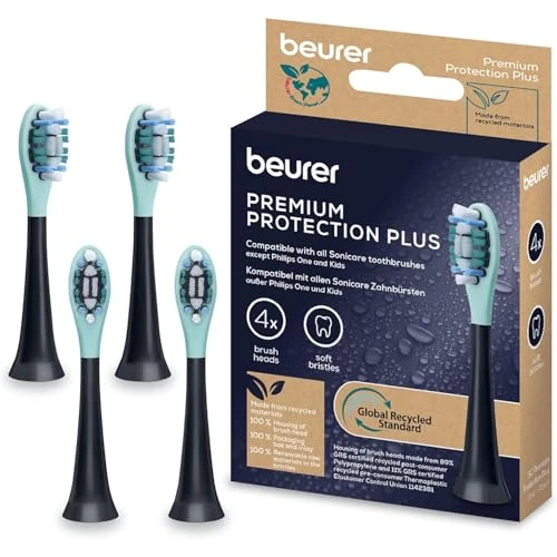 Beurer SC Protection Plus Electric Toothbrush Heads - 4 Replacement Brushes Compatible with Philips Sonicare Brushes - Sensitive Teeth - Soft Hardness