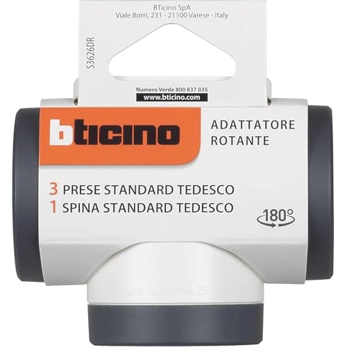 Tijdelijke aanbieding: Bticino Roterende adapter S3626DR, 3 Duitse standaardstopcontacten, grote stekker 16 A, 180 ° draaibaar, meervoudige stekkerdoos op 3 zijden, vermogen tot 3500 W, veelzijdige meervoudige adapter van 9.72 € naar 9.72 € (0.00% korting