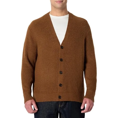 Amazon Essentials Herren (Demis Favorit) Relaxed-Fit-Strickjacke Baumwollmischung, Karamell Heide, XL