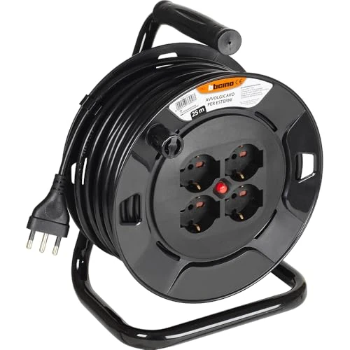 Offerta a tempo: BTICINO Avvolgicavo S2625, Prolunga Elettrica 25 Metri, 4 Prese Polivalenti Schuko Bipasso, Spina Grande 16A, Interruttore Termico, Maniglia Ergonomica, Ferma Cavo, Full Black - 23% da 41.49 € a 31.90 €