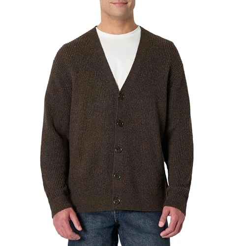 Offerta a tempo: Amazon Essentials Cardigan in Misto Cotone, Vestibilità Rilassata Uomo, Cioccolato Mélange, XS - 0.00% da 27.99 € a 27.99 €