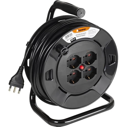 Offerta a tempo: BTICINO Avvolgicavo S2630, Prolunga Elettrica 30 Metri, 4 Prese Polivalenti Schuko Bipasso, Spina Grande 16A, Interruttore Termico, Maniglia Ergonomica, Ferma Cavo, Full Black - 22% da 47.09 € a 36.90 €