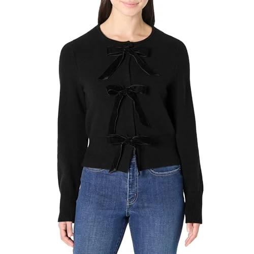 Oferta limitada: Amazon Essentials Cárdigan de Corte Estándar en Mezcla de Algodón con Lazos Mujer, Negro, S de 26.79 € a 26.79 € (ahorro 0.00%)