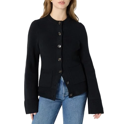 Offerta a tempo: Amazon Essentials Cardigan a Maniche Lunghe con Maniche a Campana e Vita Sagomata, Vestibilità Classica Donna, Nero, L - 0.00% da 18.85 € a 18.85 €
