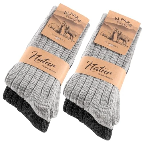 SockWaddles 4 Paia di Calzini di Alpaca Per Uomo e Donna, Calze Termici Traspiranti, Extra Caldi, Calzini Invernali Spessi con Lana D'Alpaca, Taglie 39-42 43-46