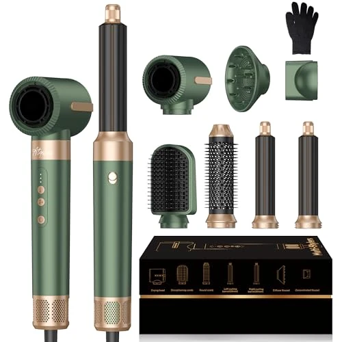 Atopskins Hairstyler Warmeluchtborstel, 7-in-1 airstylerset, 110.000 tpm, ionen-haardrogerset met föhn, ronde luchtborstel, föhnborstel, krultang, stijlborstel, voor volume, gladmaken, krullen en