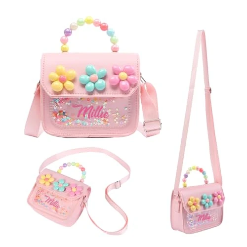 Wamantic Sacs à Main Fille Personnalisé avec Nom Sac Bandoulière PU Petit Sac à Main Enfant Anniversaire Personnalisé avec Prénom 3 Couleurs (Rose)