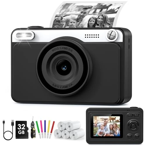 Zeitlich begrenztes Angebot: GREENKINDER Sofortbildkamera Kinder, 2.4 Zoll Bildschirm Kinderkamera Sofortbildkamera mit 32GB Speicherkarte & 5 Rollen Druckpapier,1080P Kamera Kinder Sofortdruck, Geschenk für 3-12 Jungen und Mädch von 45.98 € auf 30.98 € (