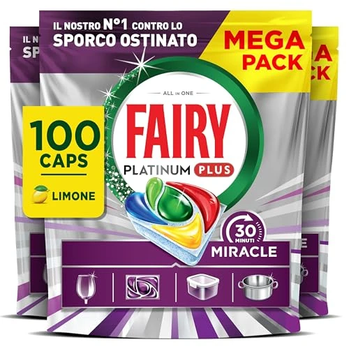 Offerta a tempo: Fairy 30 Minuti Miracle Detersivo Pastiglie Lavastoviglie, 100 Capsule, Limone, Il Nostro N.1 Contro Lo Sporco Ostinato, Potente Anche Nei Cicli Brevi, MEGA Pack - 42% da 47.68 € a 27.49 €