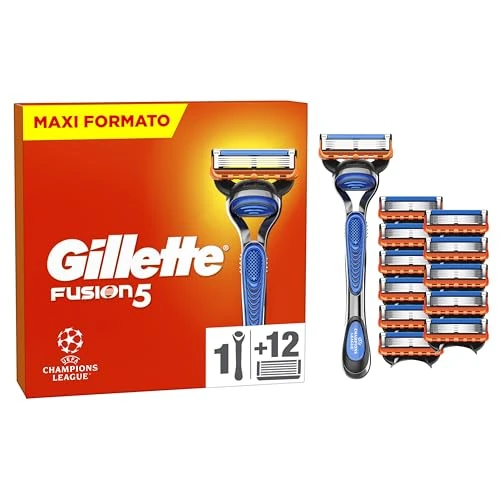Gillette Fusion5 UEFA Champions League Special Edition Scheerapparaat voor mannen, 1 Gillette scheerapparaat, 12 reservemesjes, met glijstrips en 5 messen voor een grondige, langdurige scheerbeurt